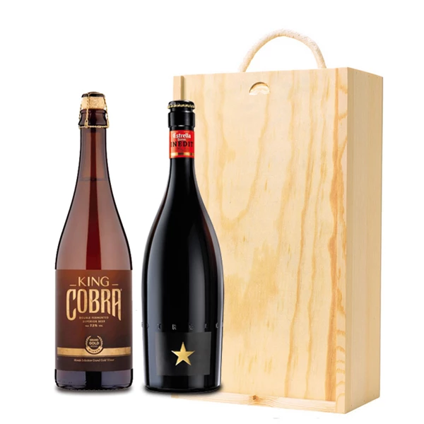 Buy online Estrella And King Cobra 75cl Twin Wooden Gift Box Set
